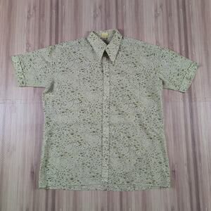 Vintage 80s German Psychedelic Patterned Green Button Up Shirt Size Large 24x29